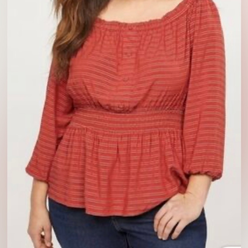 Lane Bryant Rust Striped Peasant Babydoll Tunic